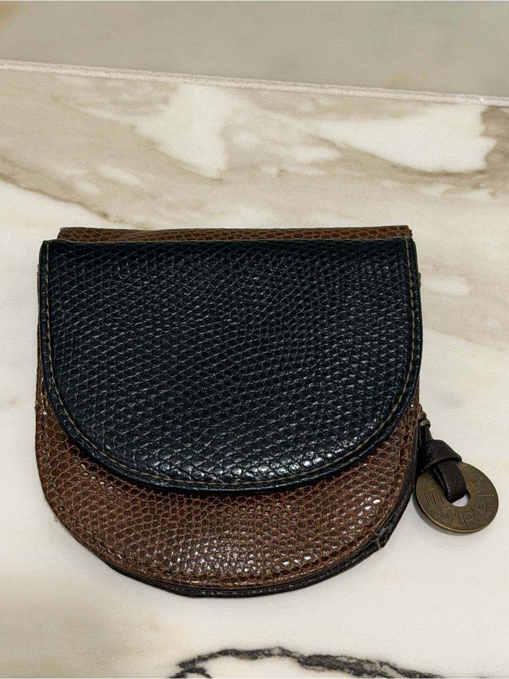 Esprit Two-Toned Faux Snakeskin Design Leather Zip & Button Coin Purse Wallet